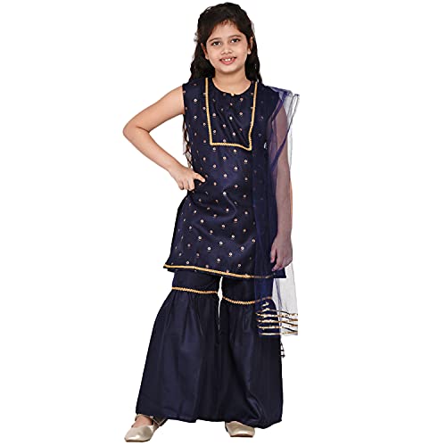 Bitiya By Bhama Girl’S Cotton Blend Kurta & Sharara & Dupatta (Bbct019_11-12Y_Navy Blue