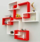 Royal Store Royal Store MDF Wall Decoration Intersecting Floating Wall Shelves Set of 6 (Standard, Red & White) Wooden Wall Shelf(Number of Shelves – 6, Red, White)