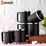 SPEACK Pack of 6 Stainless Steel, Plastic Premium Quality Matt-Finished Double-Walled Tea, Coffee,(Black, Cup Set)