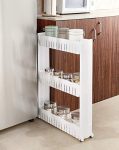 Amazon Brand – Solimo Plastic 3 Layer Slim Storage Organizer Rack with Wheels (White, Standard)