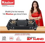 Khaitan 2 Burner BP Nano MS Black Glass Manual Gas Stove(2 Burners)