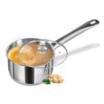 Milton Pro Cook Stainless Steel Tea Pan, 1.2 litres (14 cm), Sandwich Bottom Sauce Pan with Glass Lid, Gas Induction Base Chai Pot Milk Boiler with Steel Handle, 2 Years Warranty