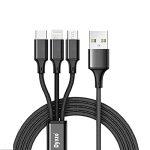 Dyazo 2.4 Amp 1 Meter Nylon Braided 3 In 1 Mobile Charging Usb Cable Compatible For All Smartphone, Iphones And Type C Devices,(Black)