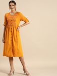 ANOUK Women A-line Yellow Knee Length Dress