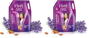Vivel Fragrant Body Wash, Lavender & Almond Oil Shower Gel, 1500ml Supersaver XL Refill Pouch, Moisturizing Bodywash, Soft & Smooth Skin, Effective Cleansing, For Women & Men (Pack of 2)