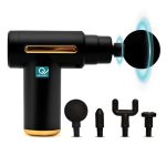 Q DEVICES Portable Massage Gun for Full Body, Deep Tissue Massager, Rechargeable Gun Massager, 6 Speed, Includes 4 Massage Heads, Black