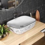Lifelong Wash Basin for Bathroom – Tabletop Washbasin – Ceramic Glossy Round Countertop Vessel Sink Ideal for Bathroom, Dining Hall & Vanity 33x46x15 cm (Black and White, LLHISB01)