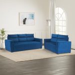 Amazon Brand – Solimo Aritran 5 Seater Fabric Sectional Sofa (Blue)