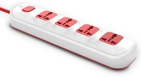 GM 3252 4 SQ 4+1 Spike Guard with Surge Protector. 4 Socket Extension Boards(White, Red, 2 m)