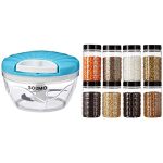 Amazon Brand – Solimo 500 ml Large Vegetable Chopper with 3 Blades, Blue and Spice Jar, 200 ml, Set of 8, Black Combo