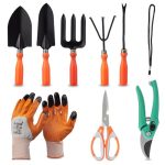 Amazon Brand – Solimo 8-Piece Gardening Tool Kit | Cultivator, Fork, Trowels, Weeder, Garden Gloves, Pruner Cutter, and Scissor | Gardening Tools Set for Home Gardens