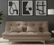 AMATA Eagle Solid Wood 3 Seater Sofa Cum Bed Camel Suede velevt Fabric with Two Cushions Perfect for Home Living Office Room and Guests (Camel, Medium)(3 Years Warranty)