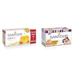 Santoor PureGlo Glycerine Bath Soap with Almond Oil for moisturized, nourished and shining Skin, Combo Offer 125g Pack of 6&Santoor Sandal and Almond Milk Soap (Buy 4 Get 1 Free 125g each)