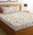 BSB HOME Glace Cotton Double Bedsheets with 2 Pillow Covers | Double Bed Breathable | Wrinklefree | Ultrasoft 180 TC Supersoft | 90×90 Inches, 7×7.5ft (Small Flower, Off White)