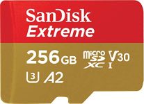 SanDisk Extreme® 256GB microSDXC UHS-I, 190MB/s Read, 130MB/s Write Memory Card for 4K Video on Smartphones, Action Cams and Drones