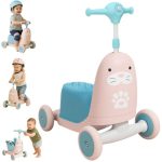 Storio Twitty 3 in 1 Baby Activity Walker Kick Scooter Rideon for Kids | Skating Cycle Style Scooter with Adjustable Handle & Foldable Design | Lightweight Ride-On Toy for Boys & Girls – Blue & Purple