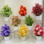 Ryme Set Of 8 Mini/Small Artificial Plants Bonsai Wild Artificial Plant with Pot(15 cm, Multicolor)