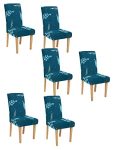 Cortina Dining Chair Slipcovers | Protection Chair Covers | Leaf Print, Removable, Washable | Universal Fit Super Soft Stretchy Polyester Spandex | Hotel, Marriage, Wedding | Pack of 6, Blue 1