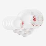 cello Pack of 18 Opalware Dazzle 18pcs Dinner Set -Scarlet Bliss Dinner Set(Red, Microwave Safe)