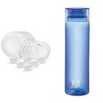 Cello Lush Fiesta Opalware Dinner Set, 18-Pieces, White & Cello H2O Unbreakable Plastic Bottle, 1 Litre, Assorted Colour