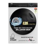 Haier 8 kg 5 Star Powered by AI-DBT with PuriSteam, 525mm Super Drum Fully Automatic Front Load Washing Machine (HW80-IM12929C, Inverter with In-Built Heater, White)
