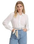 U.S. POLO ASSN. Women’s Lace Placket Solid Shirt (UWAW23SH021_White_L)