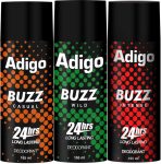 adigo Buzz Wild| Casual | Intense 24hrs Long Lasting Deodorant | 165ml Each Deodorant Spray – For Men(165 ml, Pack of 3)
