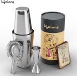 Lifelong Cocktail Shaker Set of 5 | Bar Shaker with Strainer and Japanese Jigger Bar Set(Stainless Steel)