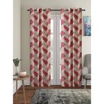 Cortina semi Sheer 2 Piece Leaf Design Panel Eyelet Polyester Door Curtain – 7-Feet, Pink