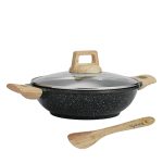 Lifelong Die-Cast Kadhai 20cm with Glass Lid & Wooden Spatula | 1.9L, 1.5Kg | Gas & Induction Compatible | Even Heat Distribution, Toxin & Teflon Free, Non-Stick, & Durable | Perfect for Cooking