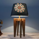 tu casa Rustic Brown Vintage Mangowood Table Lamp for Home Decoration, Bedroom, Living Room, Lounge, Office, Festival Gifting, Study Table (French Floral Print with Satin Shade) H – 19″ / No Blub
