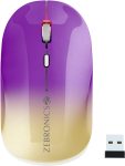 ZEBRONICS Poise Wireless Ambidextrous Optical Mouse Rechargeable Wireless Mouse ,1600DPI, Silent Ergonomic, 4 Buttons with Bluetooth(2.4GHz Wireless, Bluetooth, Gradient Purple)