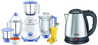 Prestige Iris(750 Watt) Mixer Grinder + Prestige Electric Kettle PKOSS – 1500watts, Steel (1.5Ltr), Black