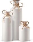 PUREZENTO Vintage Roman White Vase – Set of 3 | Decorative Bottle Shaped Vases with Twine Bow for Rustic, Farmhouse & Home Decor | Showpiece Vases for Living Room, Dining Table & Office Styling