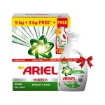 Ariel Matic Detergent Powder Front Load – 5kg + 3kg + 500ml Liquid free | Removes 100 Tough Stains in 1 wash | Specially Designed for Washing Machines | Fresh Fragrance