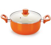 Nirlon Aluminium Casserole with Glass Lid, 3.6 litres, Orange