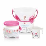 Nayasa Plastic Flora 3 Pcs Bathroom Set | Bucket 18 L + Mug 1.5 L + 508 Stool | Bathroom Accessory Set Plastic | Bathroom Set | Bath Set for Bathroom | Pink