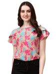 Wedani Women’s Casual Short Sleeves Round Neck Foral Top (Medium, Beige)