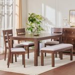 Home Centre Montoya Solid Wood 6-Seater Dining Set with 4 Chairs & Bench – Brown | 1 Year Warranty