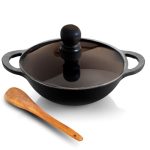 Lifelong Cast Iron Kadhai 24cm with Glass Lid & Wooden Spatula | 3.3L, 2.4kg | Pre-Seasoned, Even Heat Distribution, Toxin & Teflon Free, Non-Stick, & Durable | Perfect for Cooking, Searing & Stewing