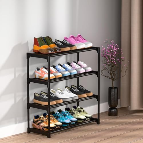 OPTIFINE Shoe Rack 4 Tier Shoe Rack With Shelf, Folding Shoerack For Bedroom, Living Room, Entryway, White, Footwear Stand For Home, Shoerack Plastic With Only 4 Layer