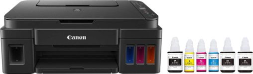 Canon PIXMA Mega Efficient G3012 Multi-function WiFi Color Ink Tank Printer (Color Page Cost: 0.21 Rs. | Black Page Cost: 0.09 Rs. | Borderless Printing) with 2 additional Black Ink Bottles(6 Ink Bottles Included)