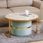 Home Centre Vegas Stainless Steel Coffee Table with Pouff – Gold