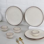 The Earth Store Spiral White Set of 8 Ceramic Dinner Set, 4 Full Dinner Plates, 4 Vegetable Bowls | Microwave & Dishwasher Safe | Ceramic Plate | Katori