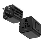 GM G+ Compact Travel Adapter | Universal All-in-One Worldwide Plug (US/UK/EU/AU) | Multi-Device Charging | Smart Safety Protection | Foldable, Fire-Resistant Travel Charger for 150+ Countries – Black