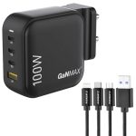 Ambrane 100W Charger Adapter, 4 Ports – 3 Type C & 1 USB for iPhone & Android, MacBook & Type C Laptop, (RAAP H100, Black) & Ambrane 3 in 1 Mobile Charing Cable