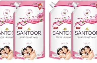 Santoor Mild Gentle Hand Wash 675ml, Pack of 4 with Goodness of Lotus & Tulsi| Rich Lathering Formula with Anti-Bacterial Properties| Soft on Hands| Soothes & Hydrates Skin