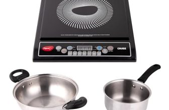 Pigeon By Stovekraft Cruise 1800-Watt Induction Cooktop (Black) & Stainless Steel Kadai(22cm), Sauce Pan(16cm) Set Of 3