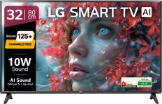LG LR570 80 cm (32 inch) HD Ready LED Smart WebOS TV 2025 Edition with Alpha5 Gen 6 AI Processor 125+ Free LG Channels AI Brightness Control AI Sound (Virtual Surround 5.1 Up-mix) FTA Satellite Port Magic Remote Compatible 60Hz Refresh Rate Alexa Built In Works with Hey Google(32LR570B6LA)