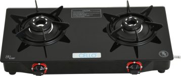 CELLO Hexa Manual Ignition Black Aluminium Alloy Burner Toughened Glass Manual Gas Stove(2 Burners)